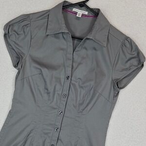 Banana Republic Gray Puff Sleeve Button Down Top 8 Waisted Stretch Officecore SS